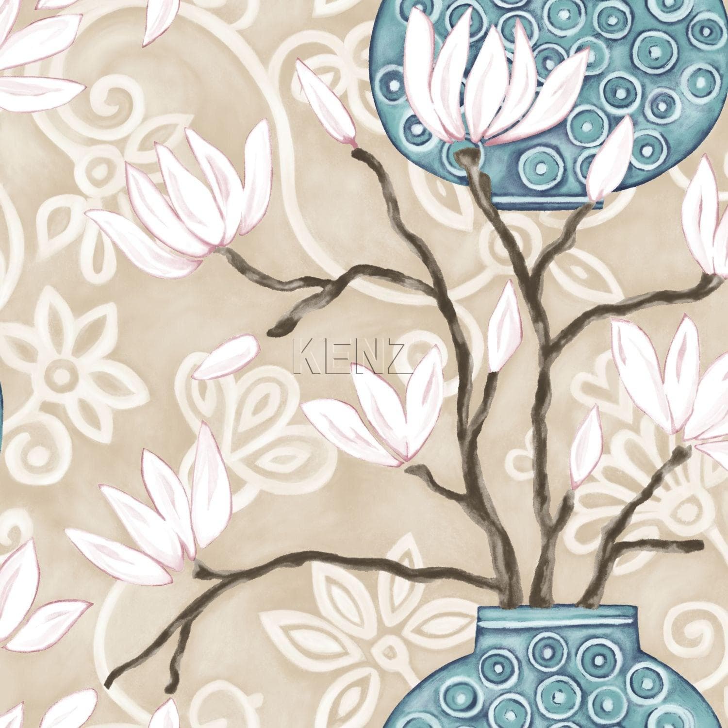 wallpaper magnolia beige and turquoise 346923