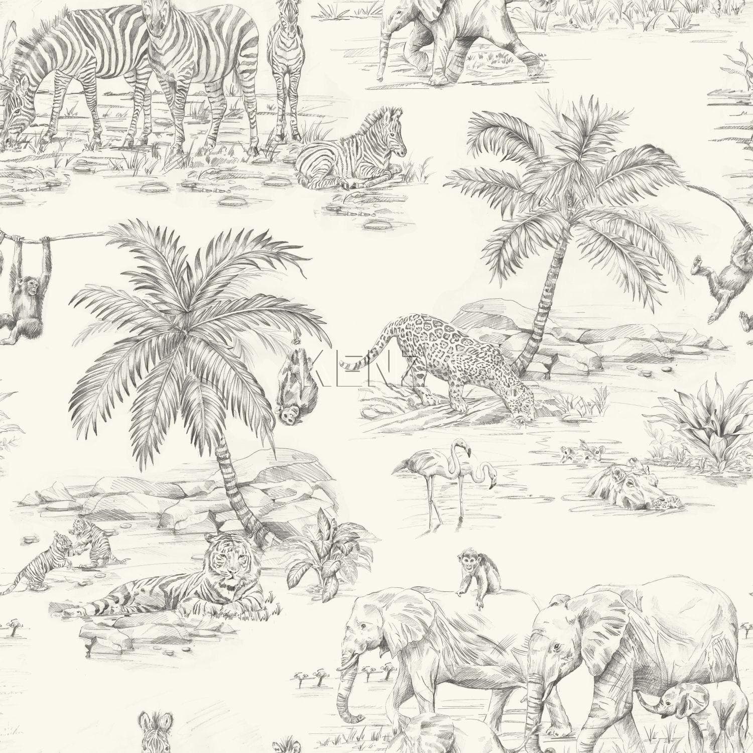 wallpaper jungle motif ivory white and gray 347442