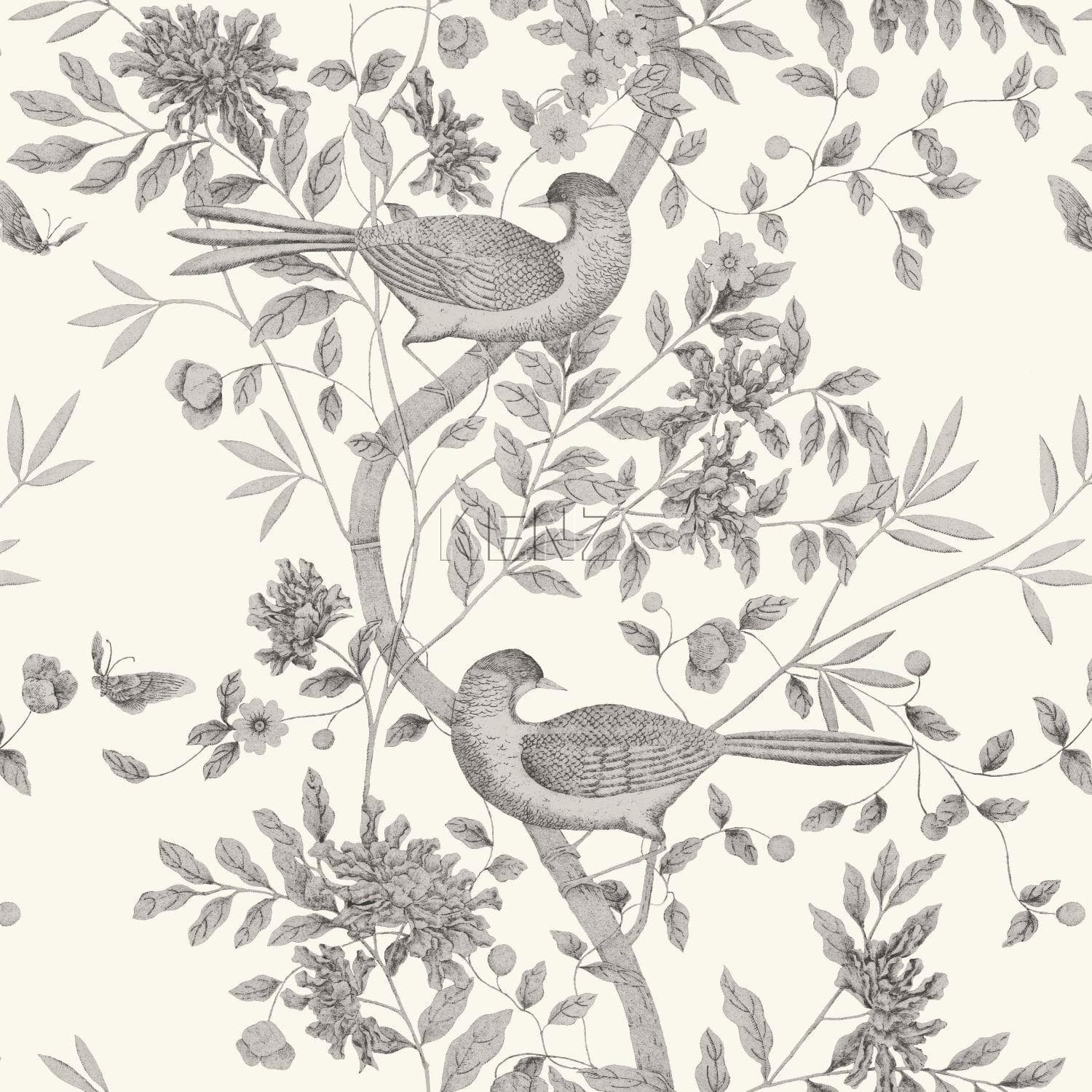 wallpaper bird engraving ivory white and gray 347456