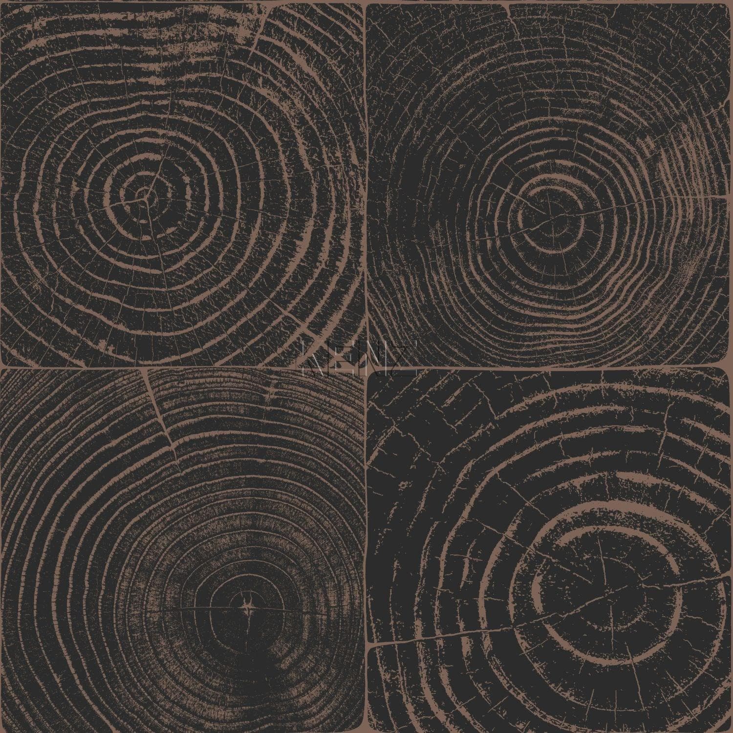 wallpaper cross section tree trunk matt black and shiny bronze 347550