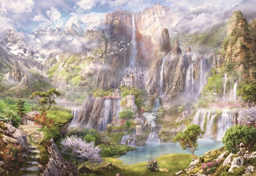 Fantastic Castle With Waterfall