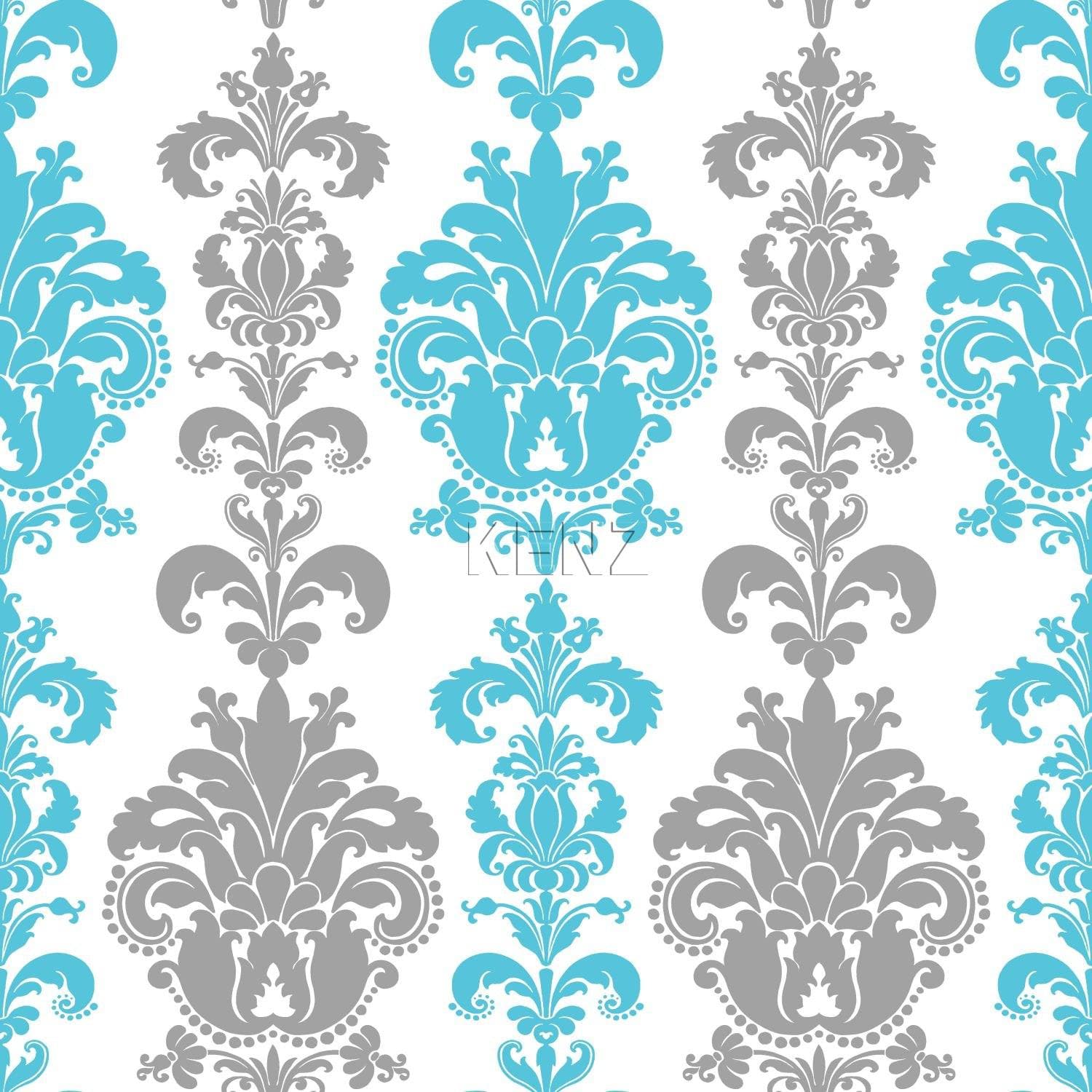 wallpaper baroque print silver and turquoise 935224