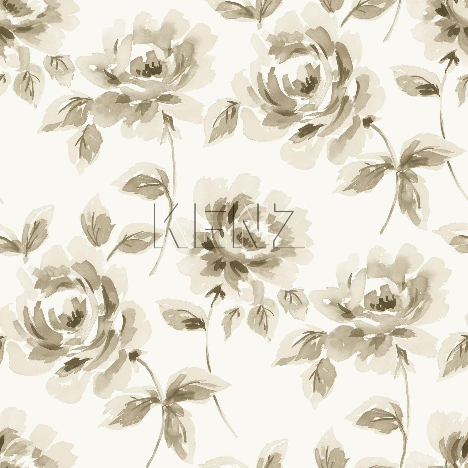 wallpaper watercolor painted roses beige and brown 128012