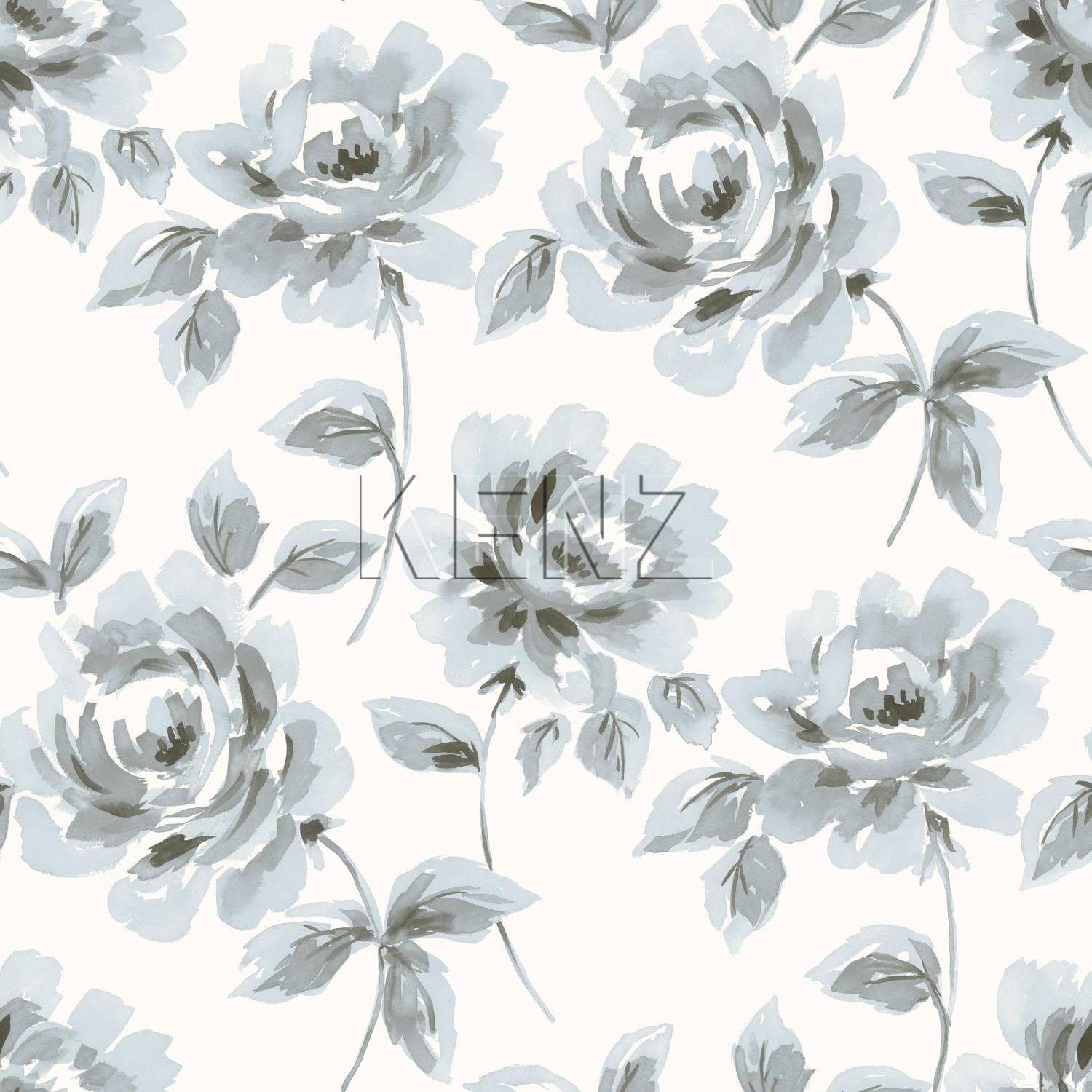 wallpaper watercolor painted roses light blue and gray 128013