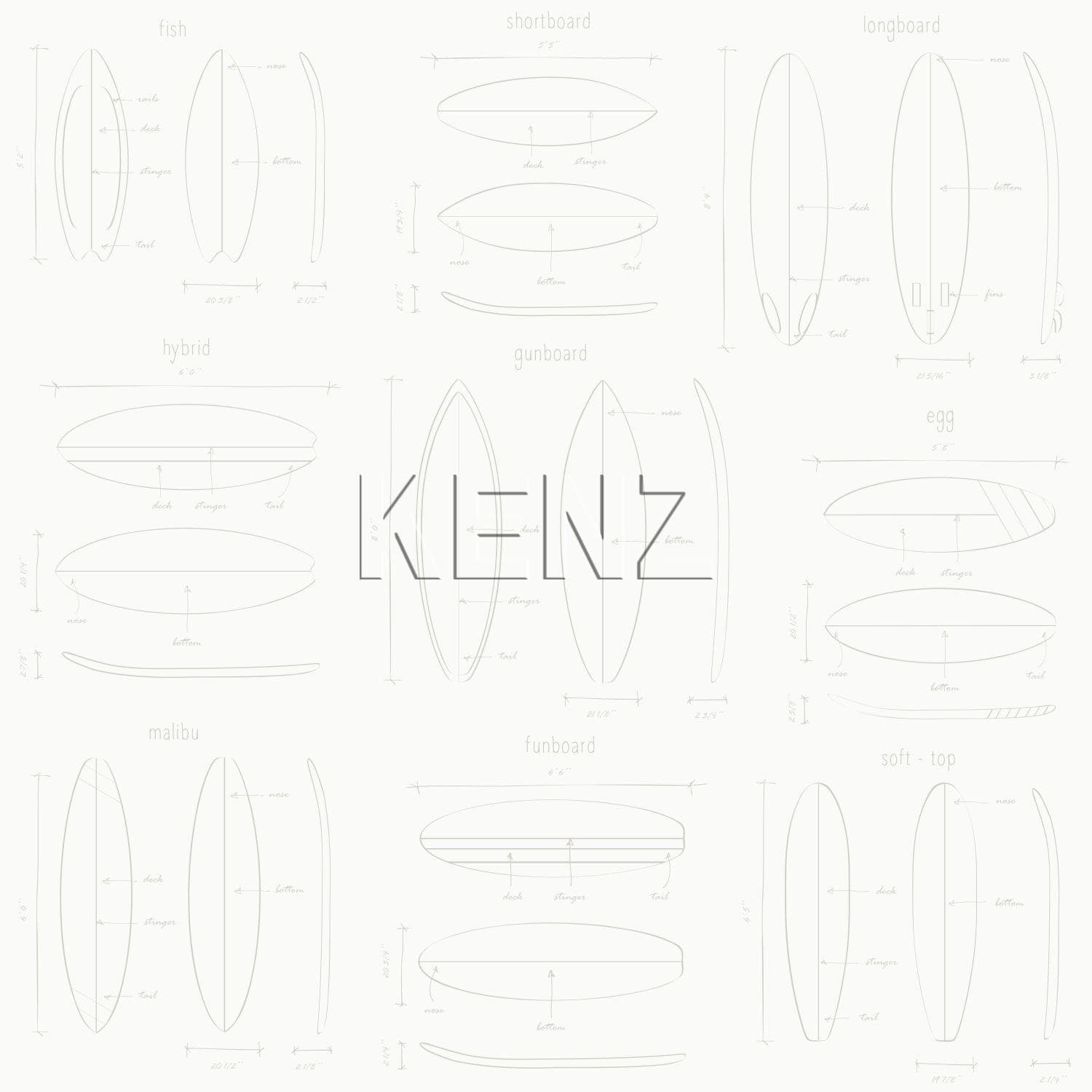 wallpaper technical drawings of surfboards white and silver 128869
