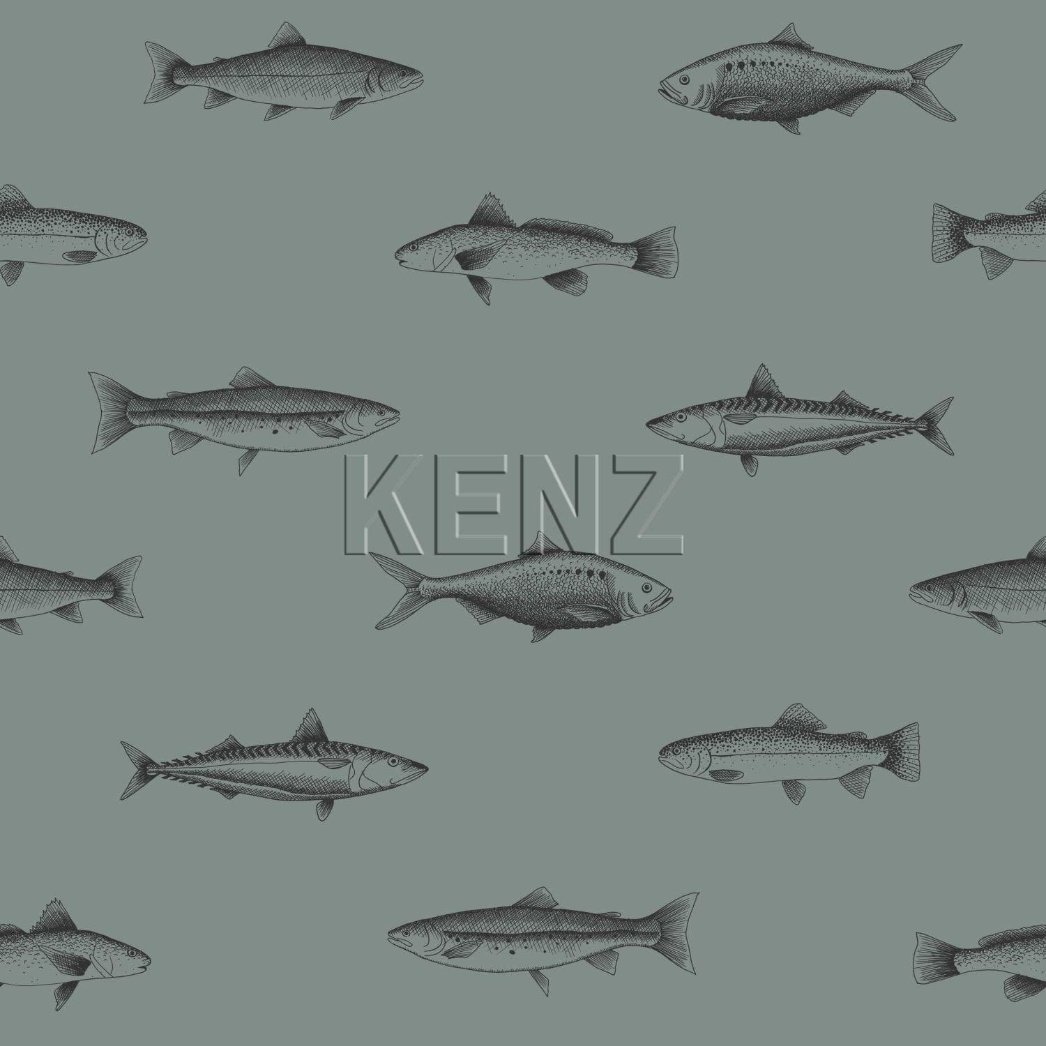wallpaper pen drawing fish greyish green and black 128874