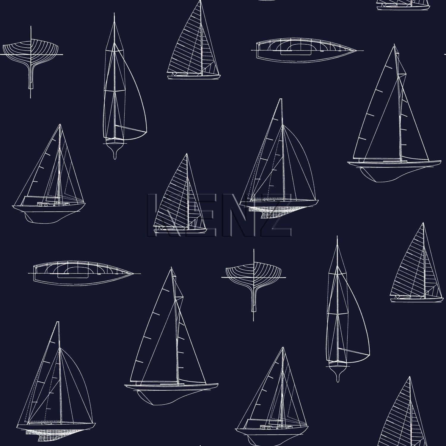 wallpaper boats navy blue 136428