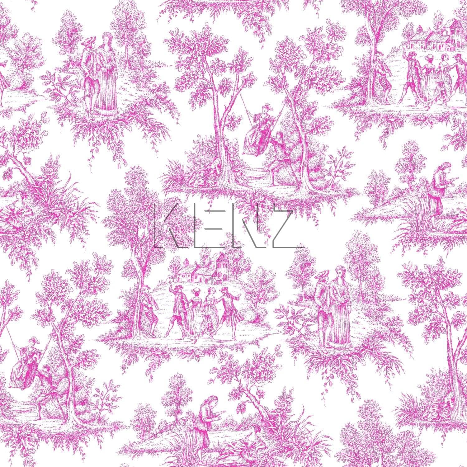 wallpaper toile de jouy print pink 136819