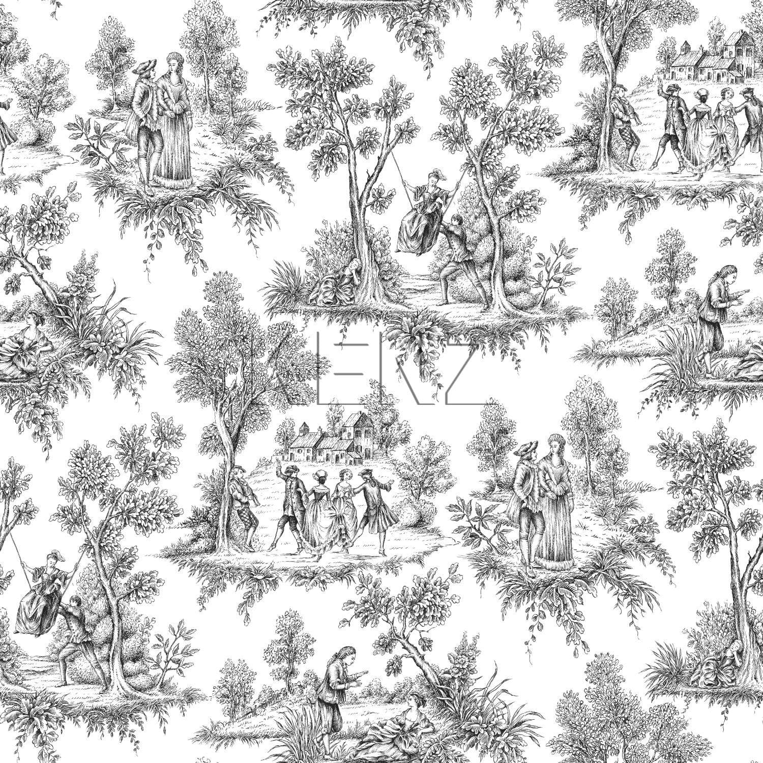 wallpaper toile de jouy print black 136820