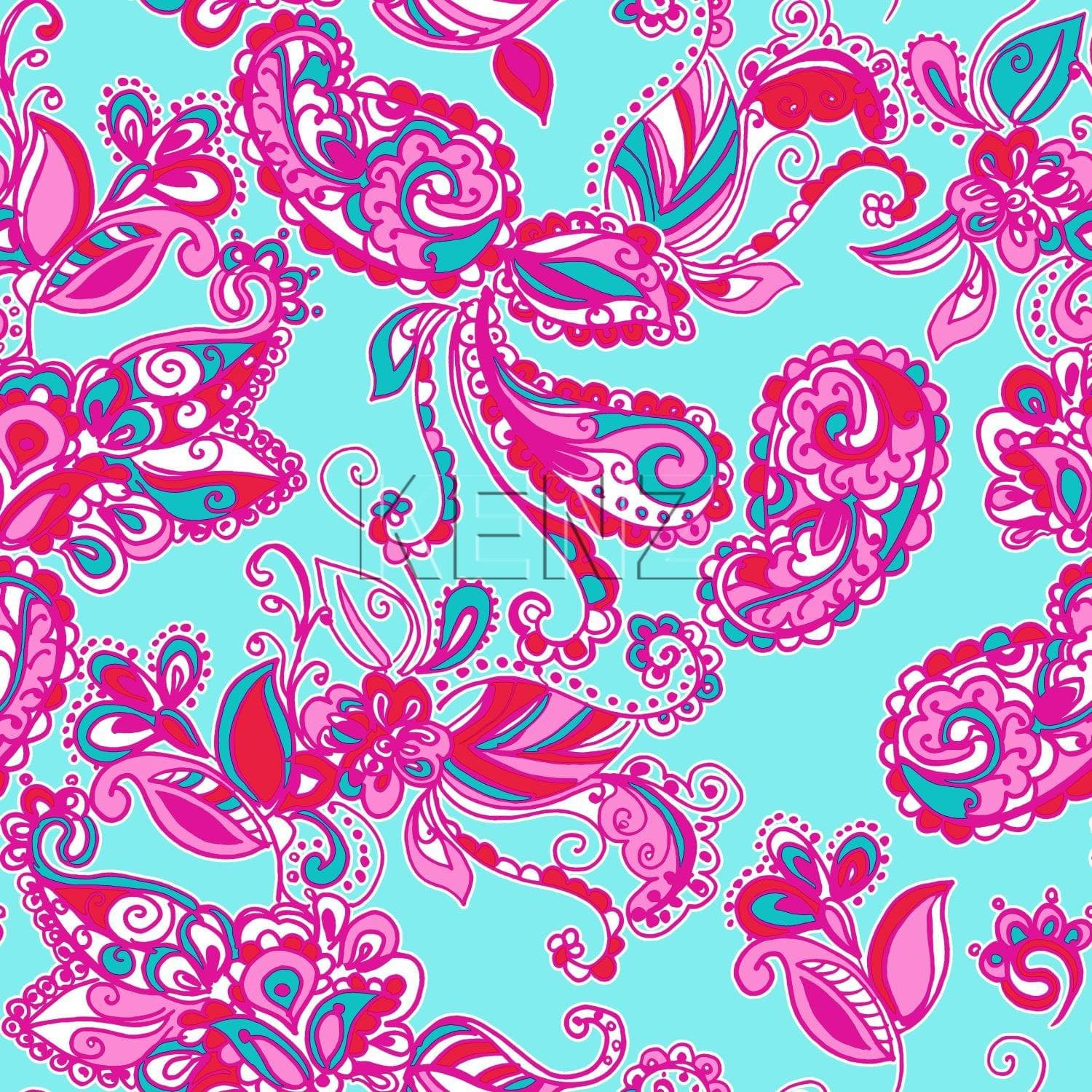 wallpaper funky flowers and paisleys turquoise and pink 136840
