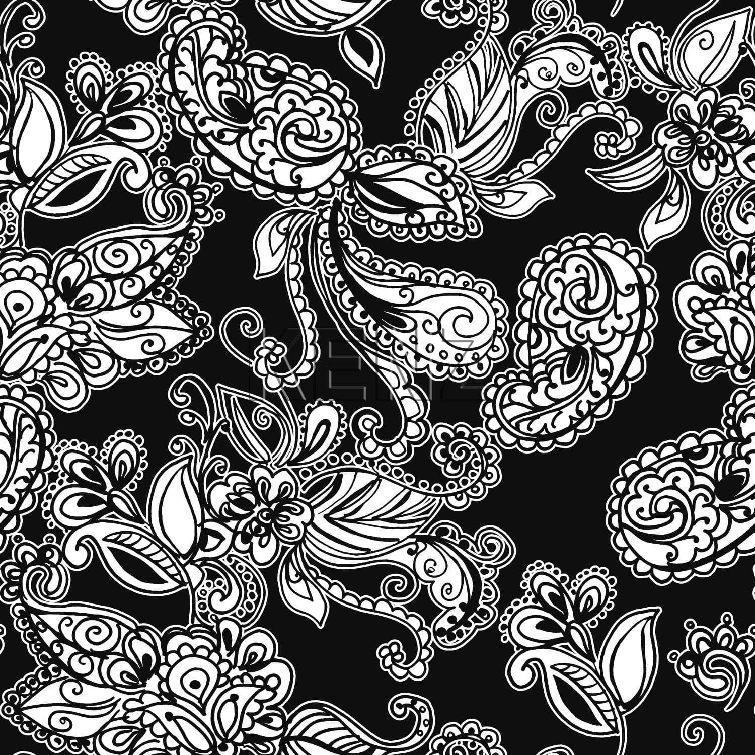 wallpaper funky flowers and paisleys black and white 136844