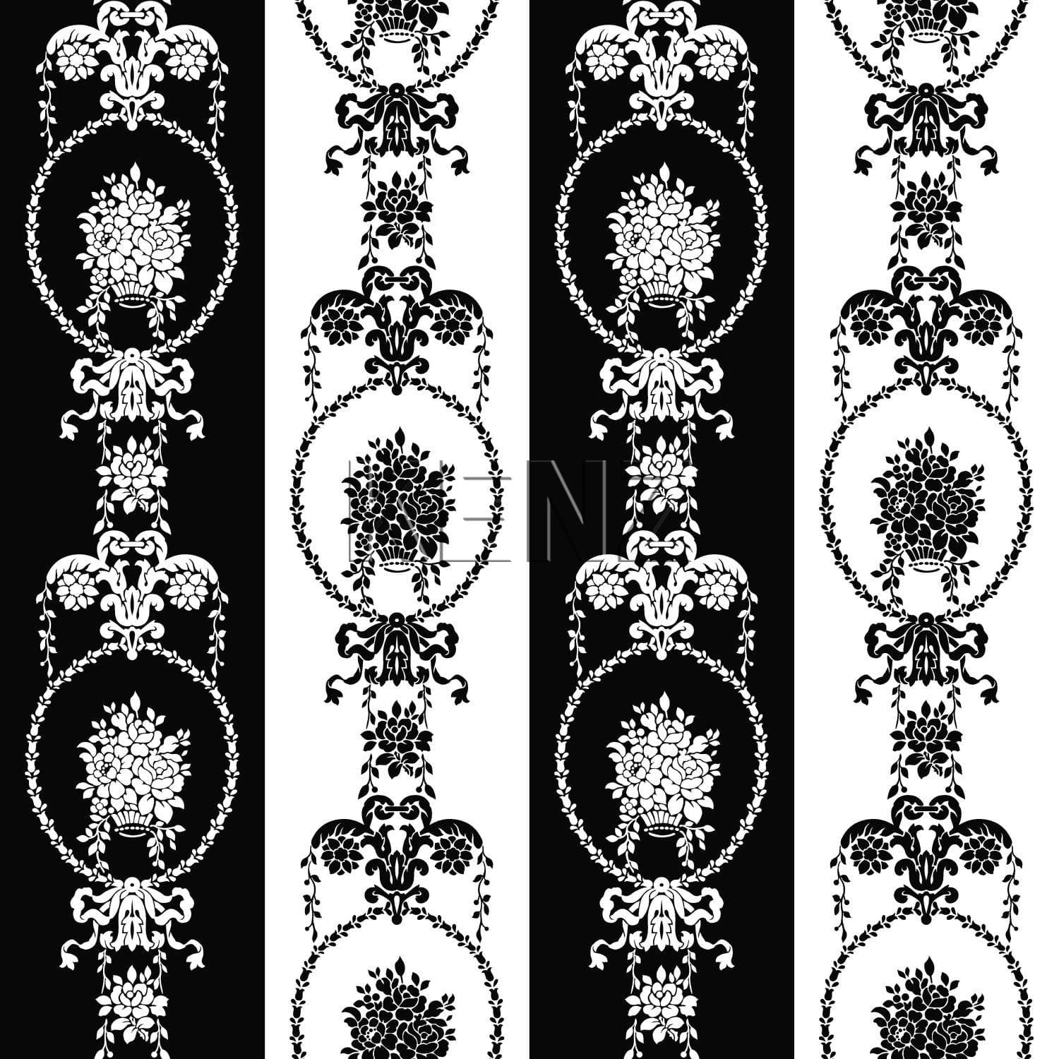 wallpaper baroque print black and white 136847