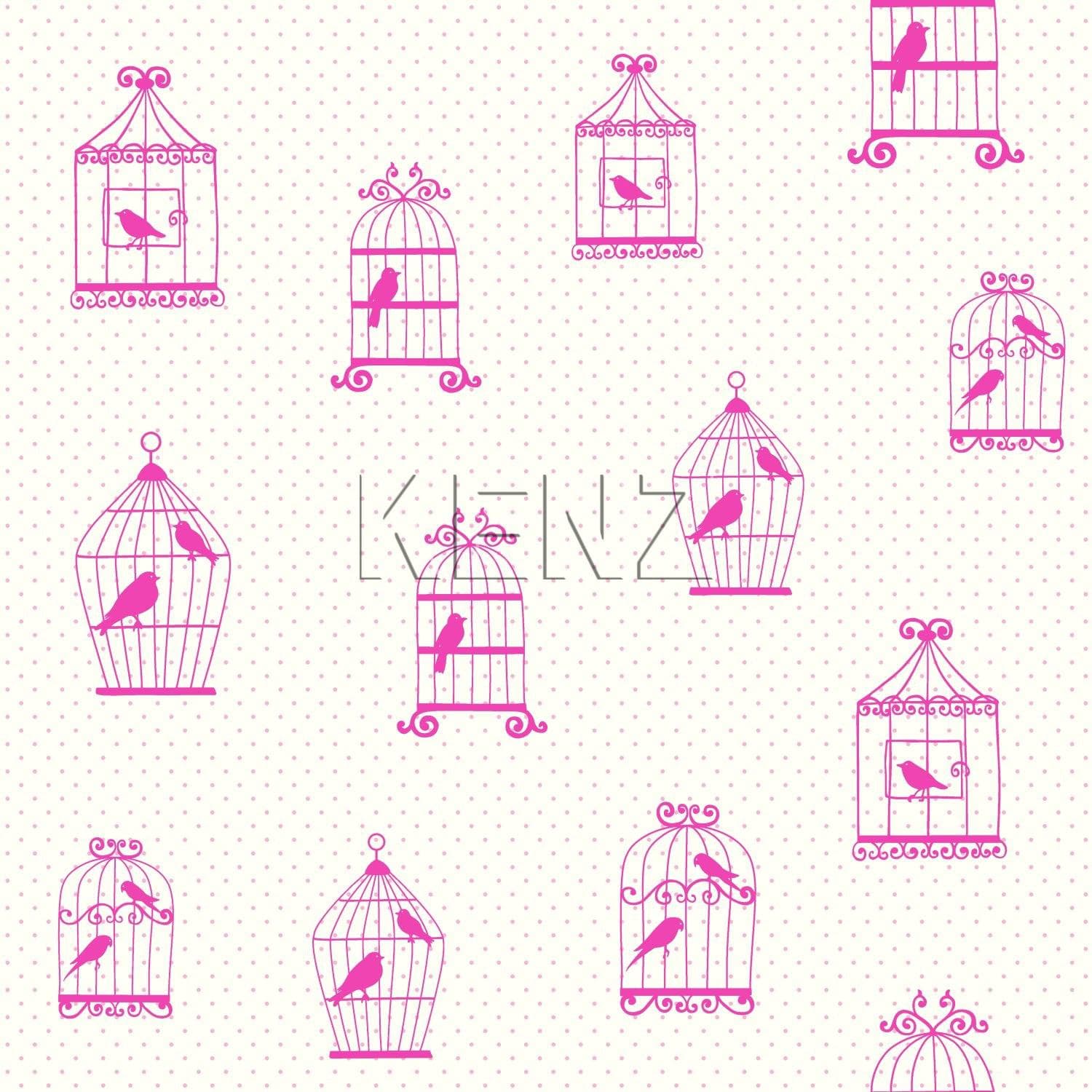 wallpaper drawn birdcages pink 137338
