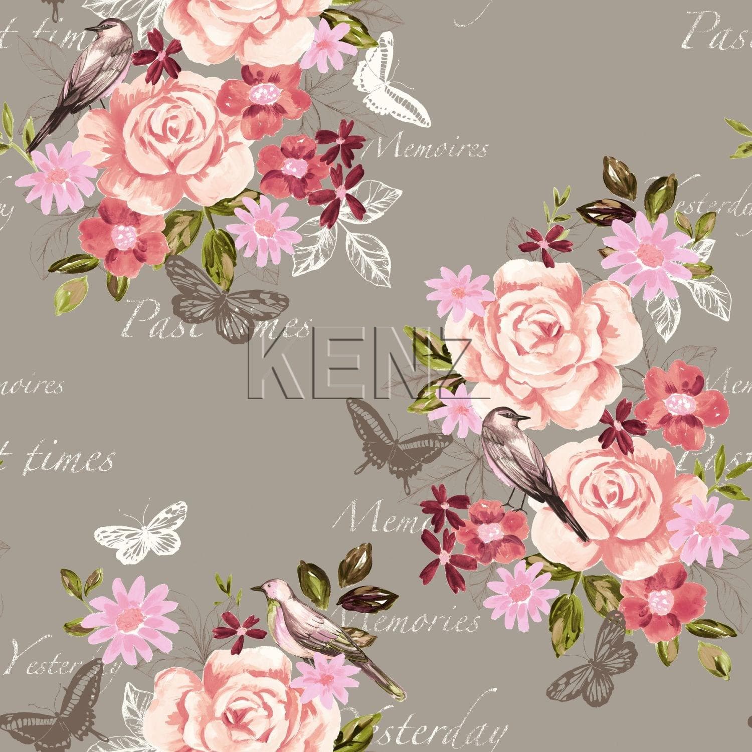 wallpaper flowers and birds sepia brown 138121