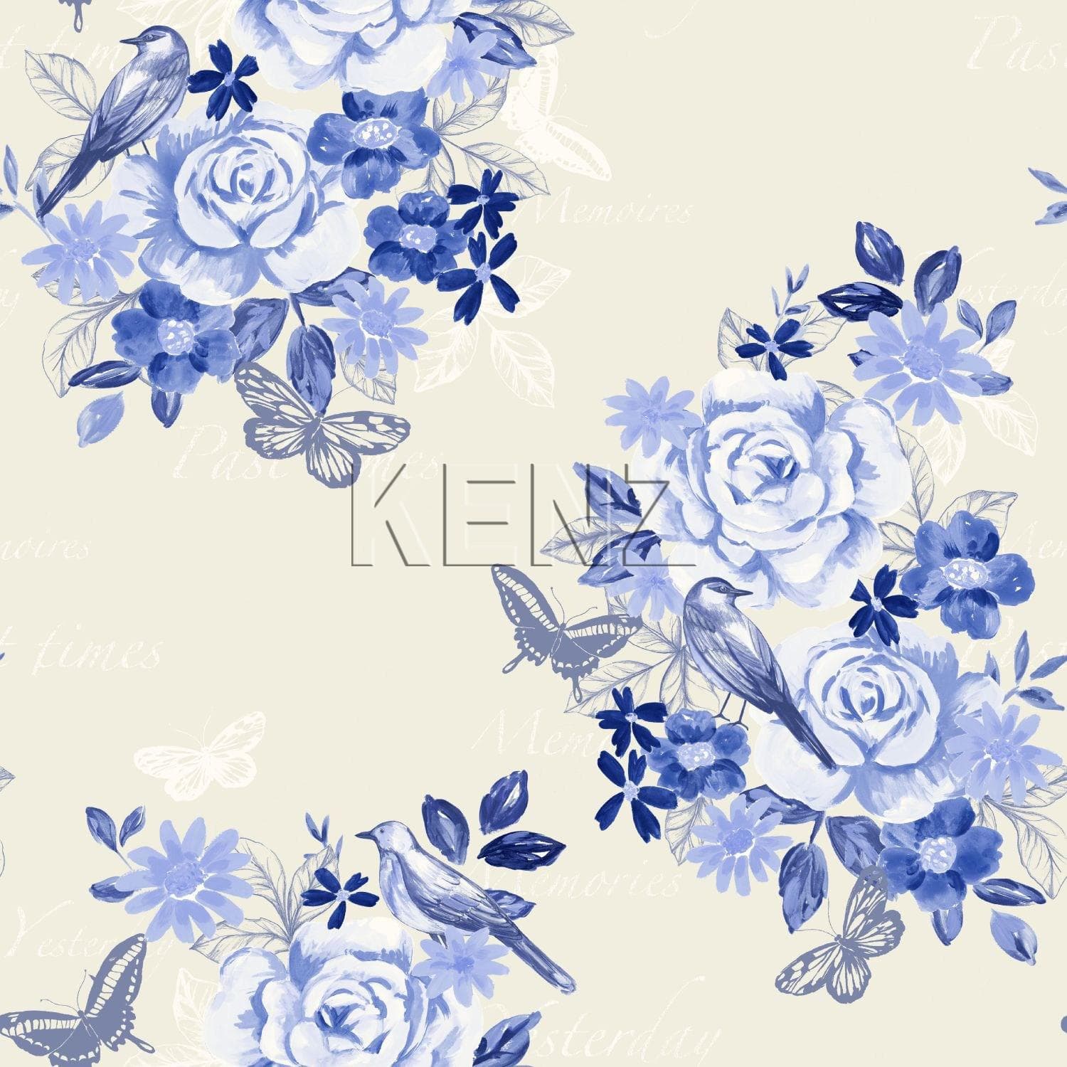 wallpaper flowers and birds delft blue 138124