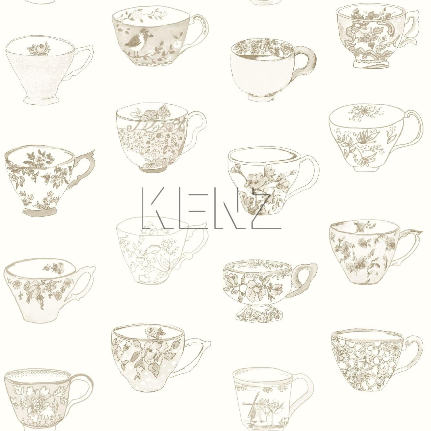 wallpaper cups and saucers beige 138151