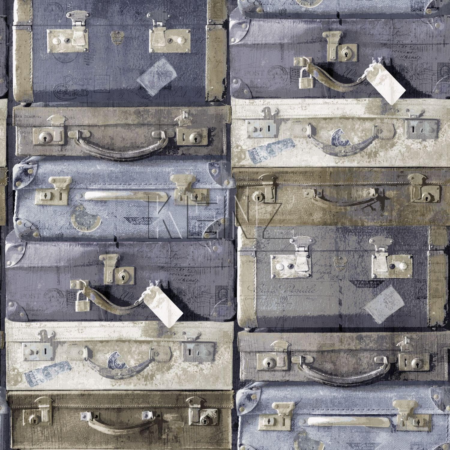 wallpaper vintage suitcases blue and brown 138215