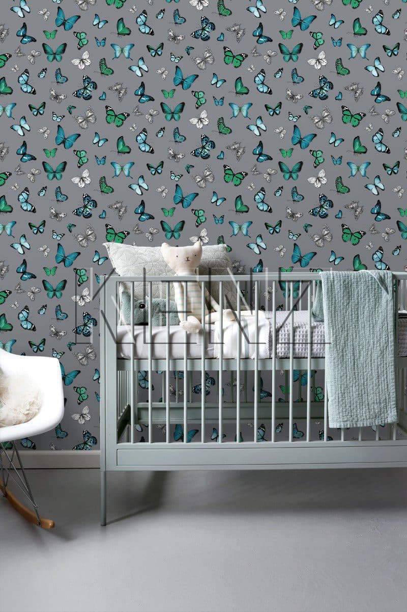 wallpaper butterflies silver and turquoise 138510