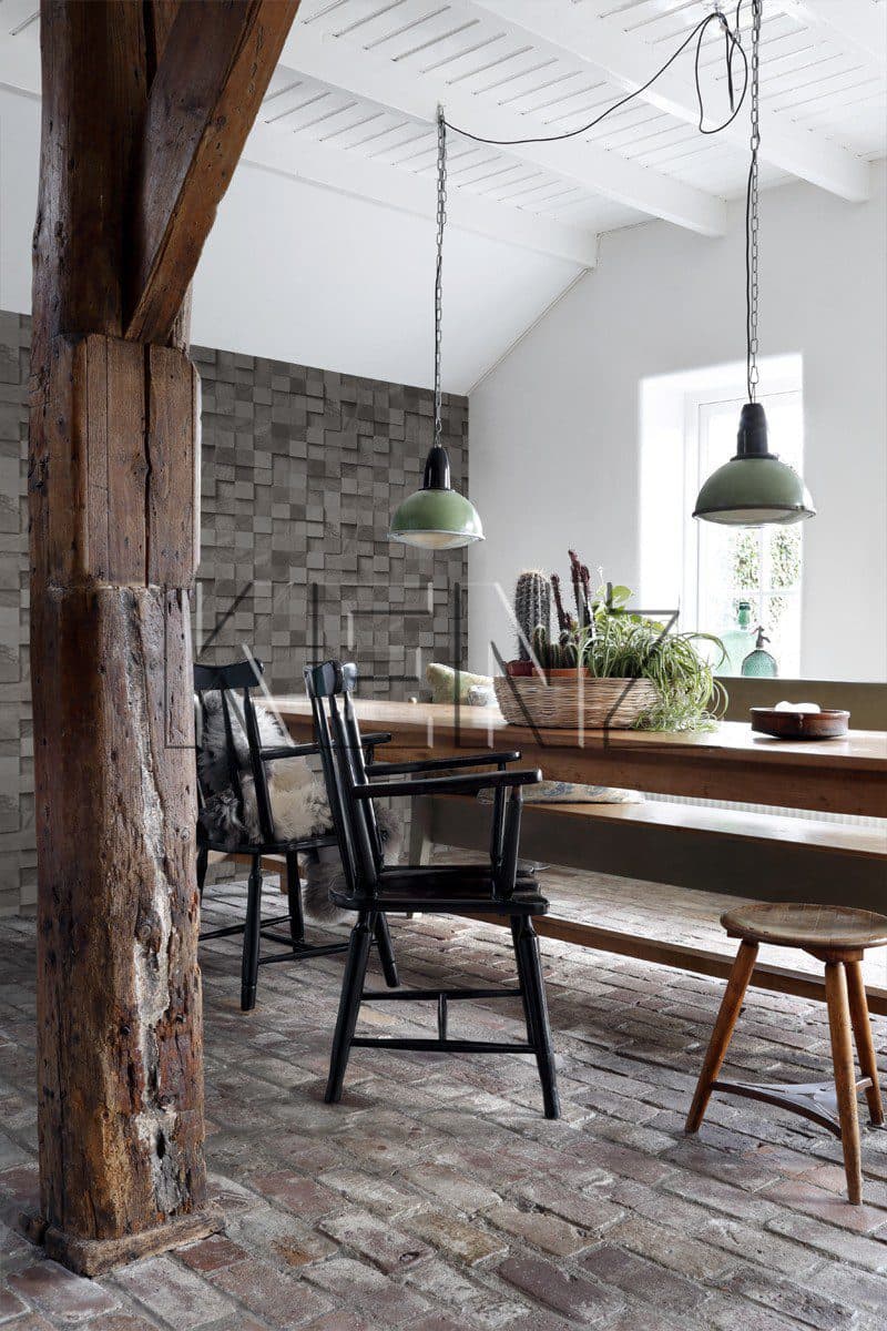 wallpaper 3D wood effect black 138528