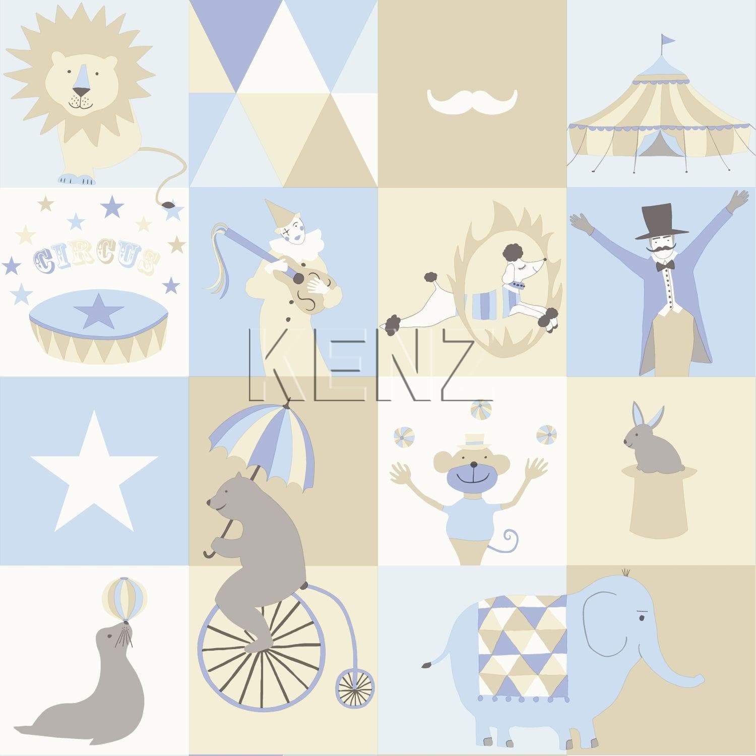 wallpaper circus figures light blue, beige and white 138710