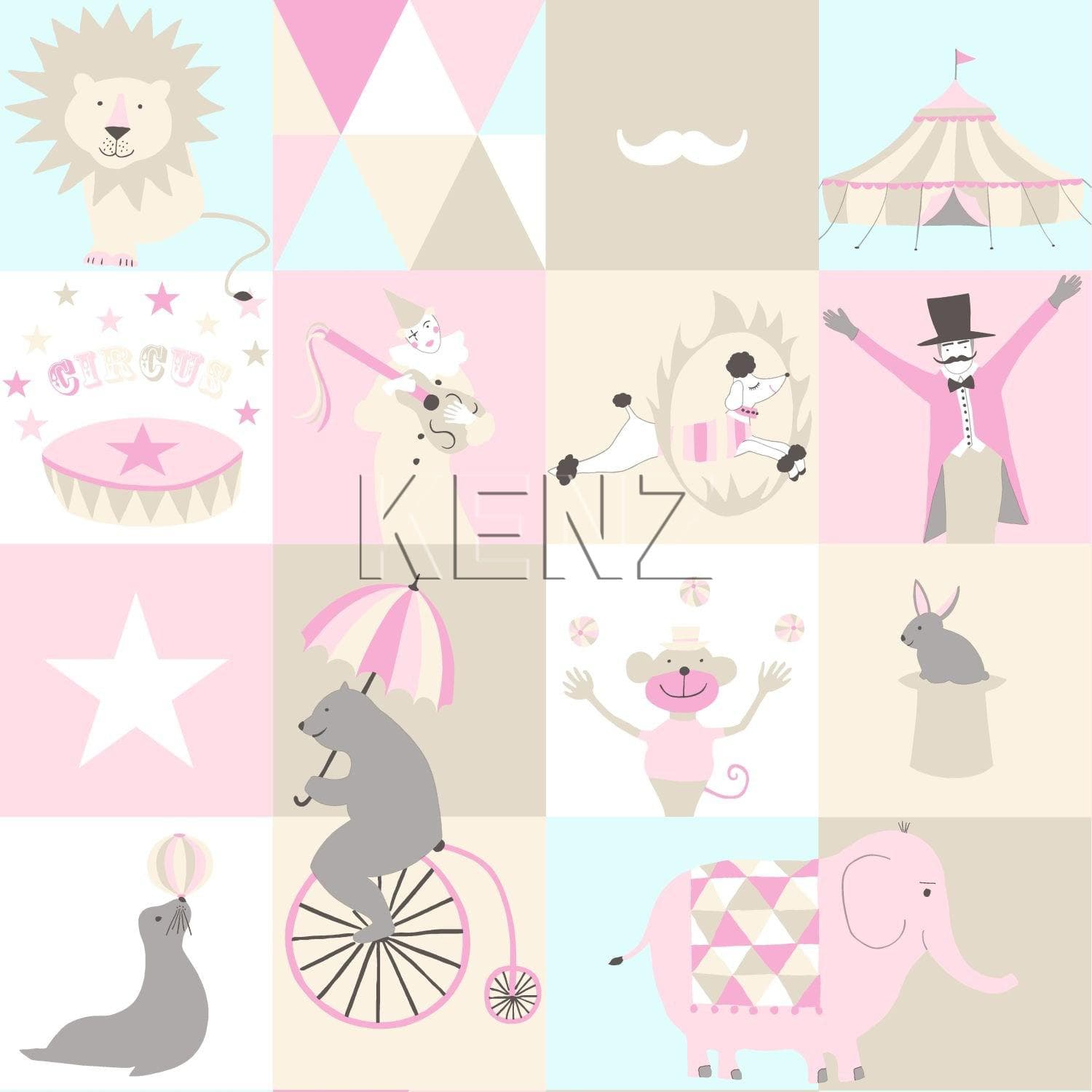wallpaper circus figures light pink, light blue and beige 138711