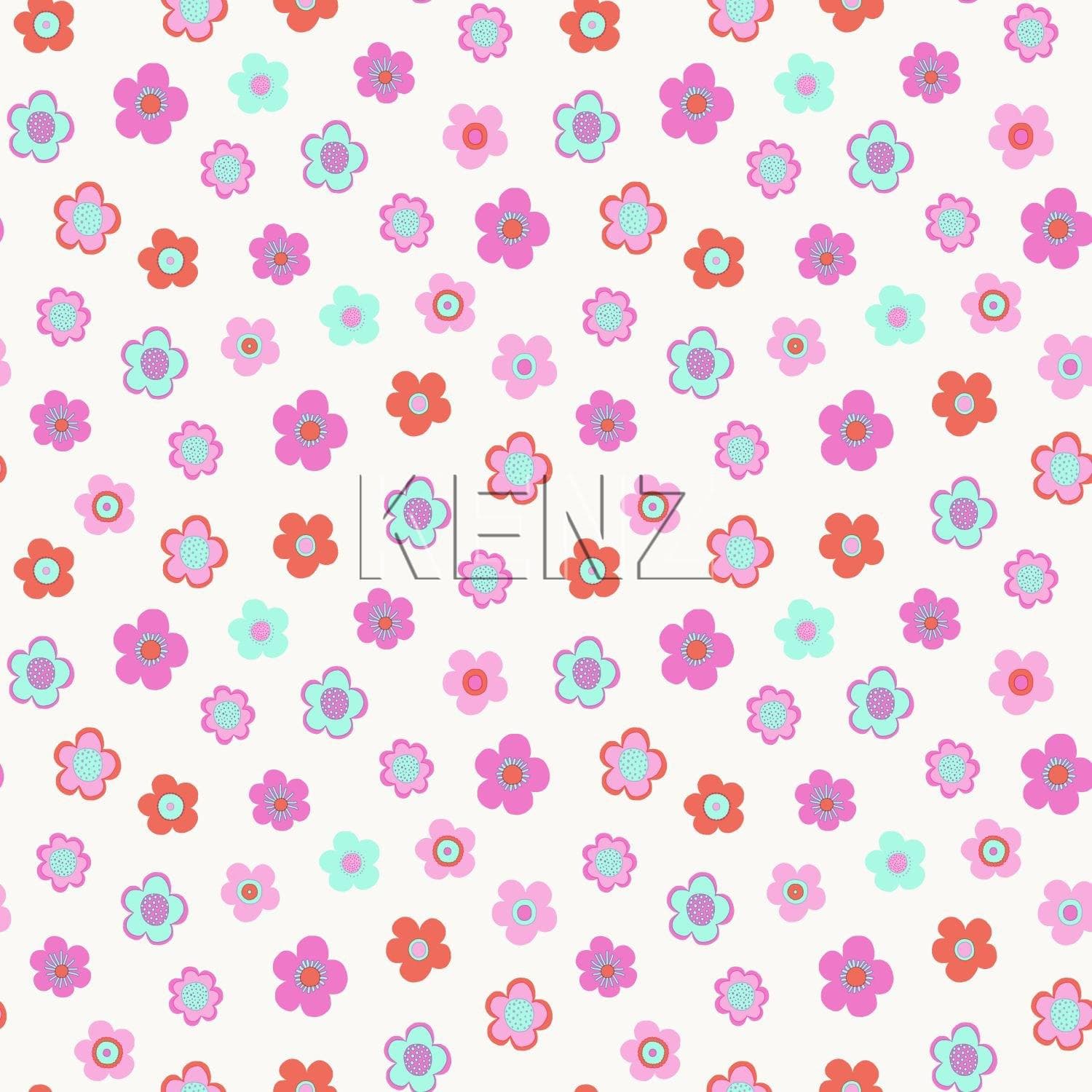 wallpaper vintage flowers pink, turquoise and coral red 138724