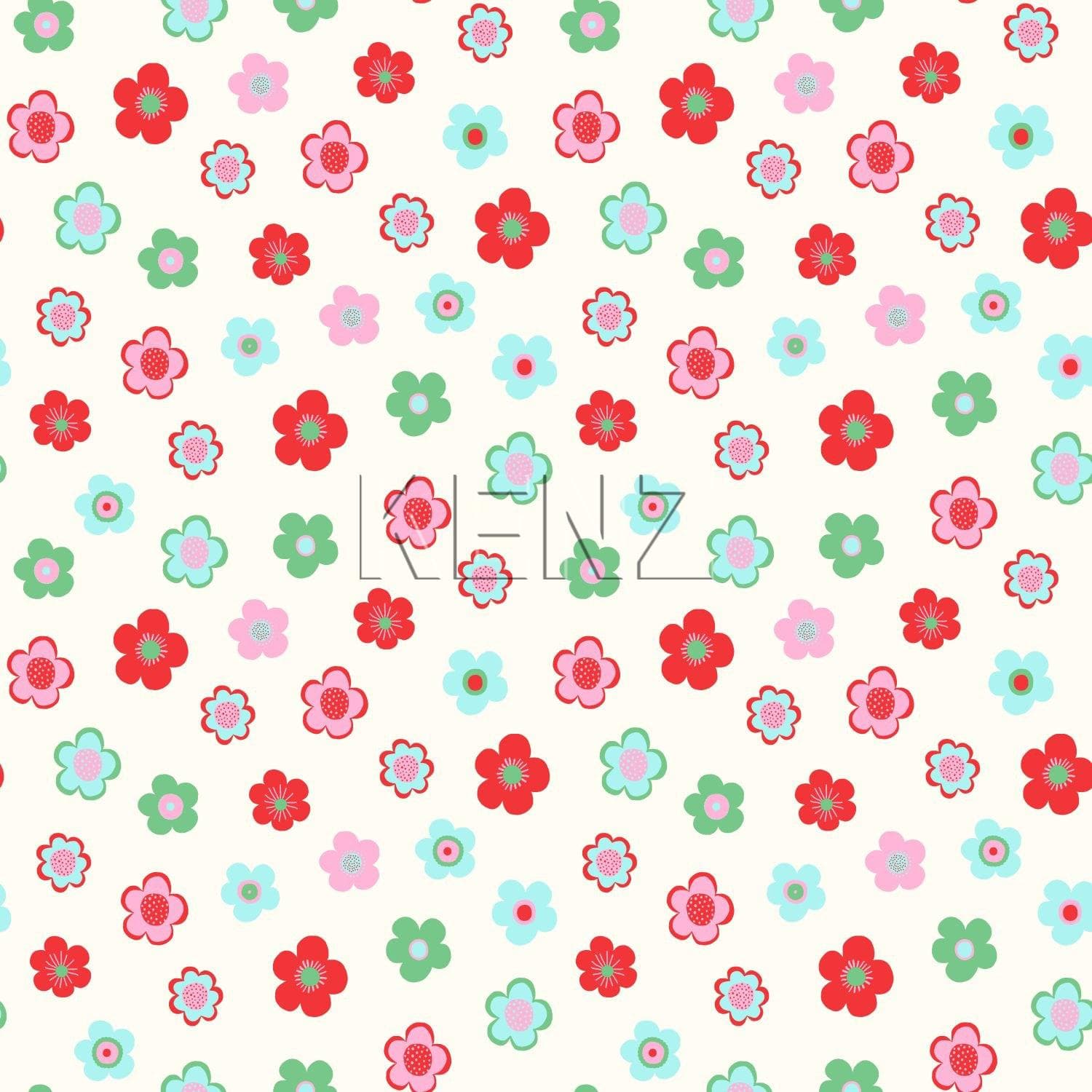 wallpaper vintage flowers light blue, green and red 138726