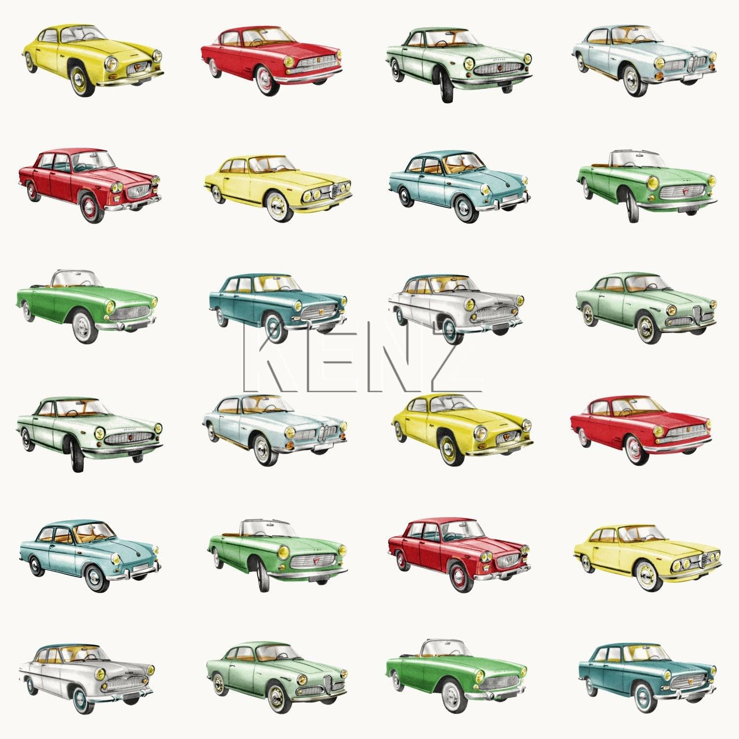 wallpaper vintage cars red, yellow and green 138731