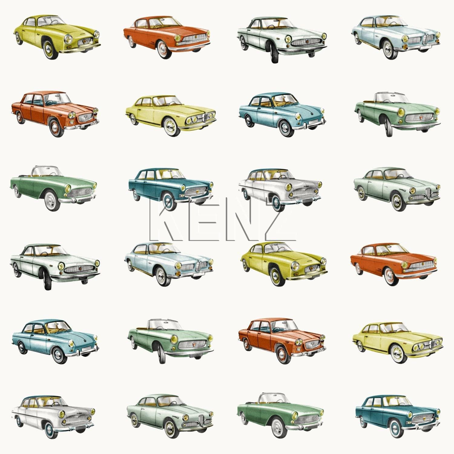 wallpaper vintage cars orange, yellow ocher and green 138732