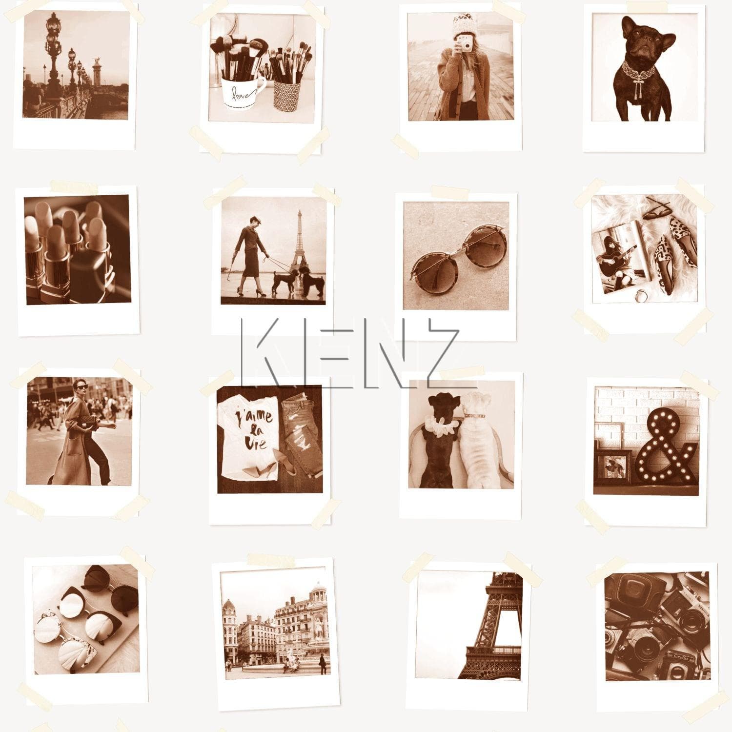 wallpaper polaroid photos sepia brown and light beige 138845