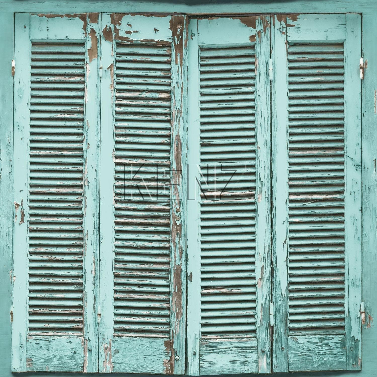 wallpaper weathered wooden French vintage louvre shutters greyish turquoise 138884