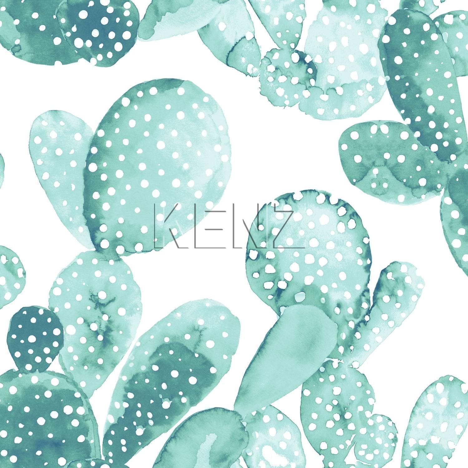 wallpaper watercolor painted cacti greyish turquoise 138901