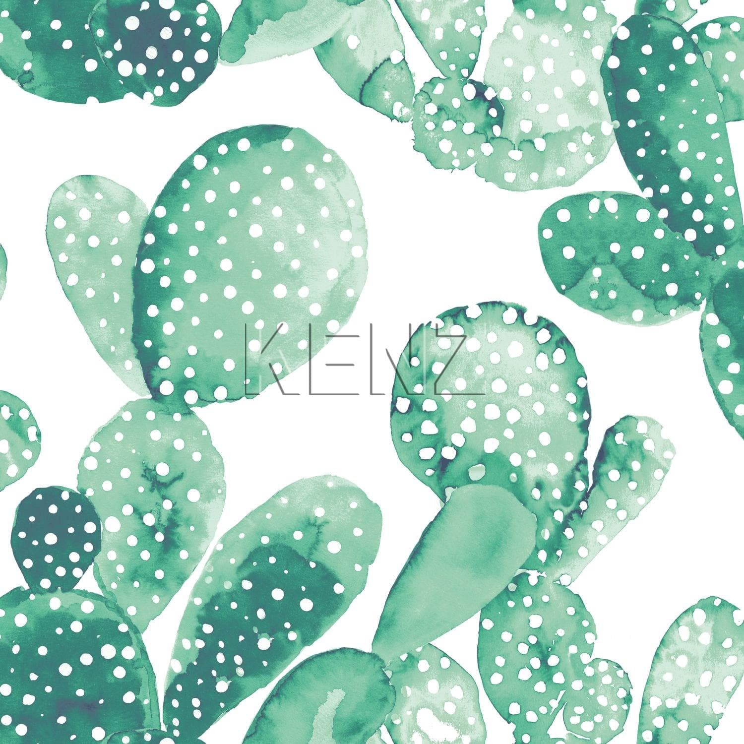 wallpaper watercolor painted cacti emerald green 138903