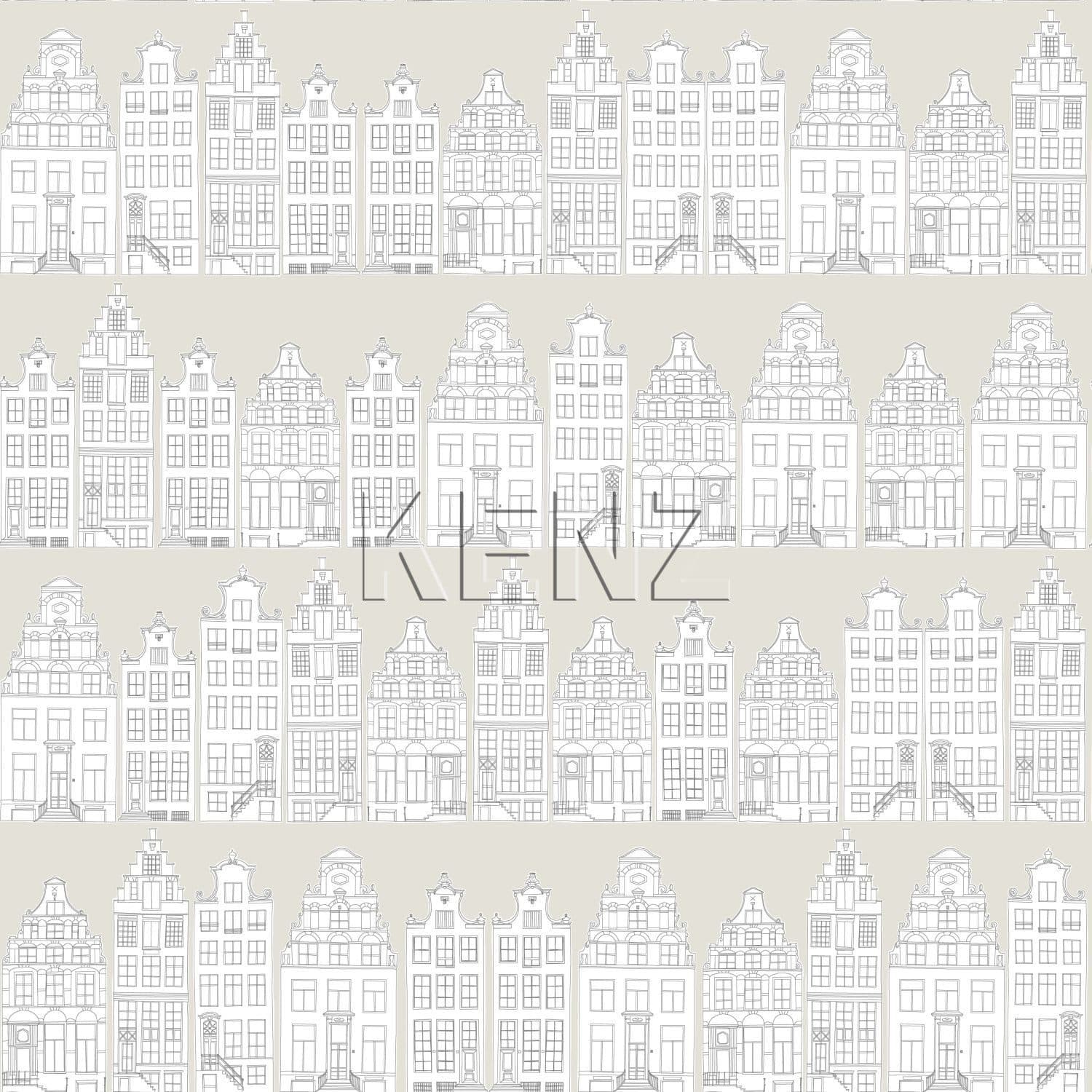 wallpaper drawn Amsterdam canal houses light gray 138909