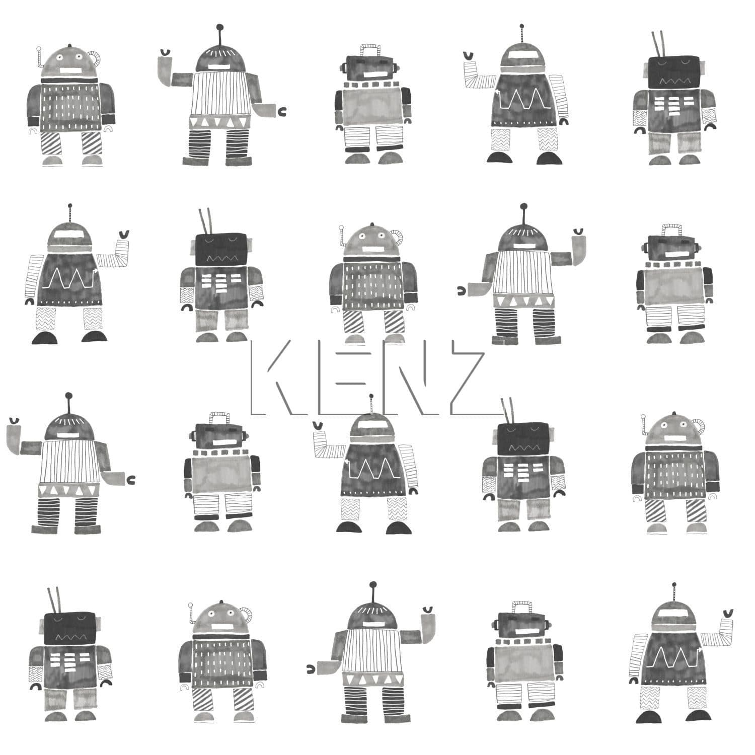 wallpaper drawn vintage toys robots black and white 138939