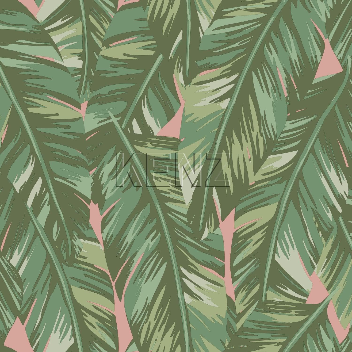 wallpaper banana leaves greyish olive green and peach pink 139015