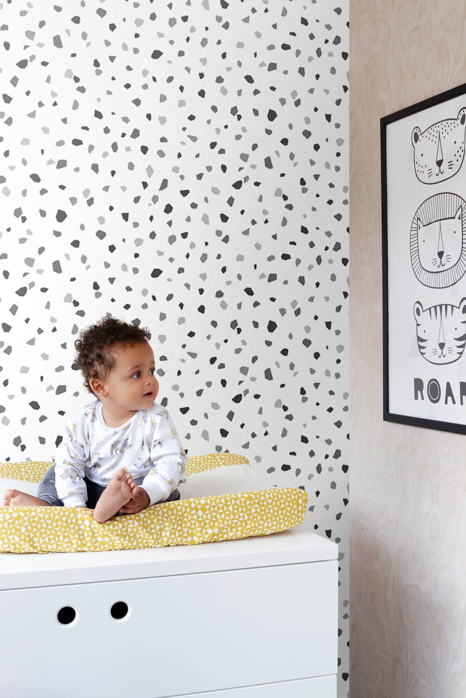 wallpaper terrazzo black, white and gray 139034