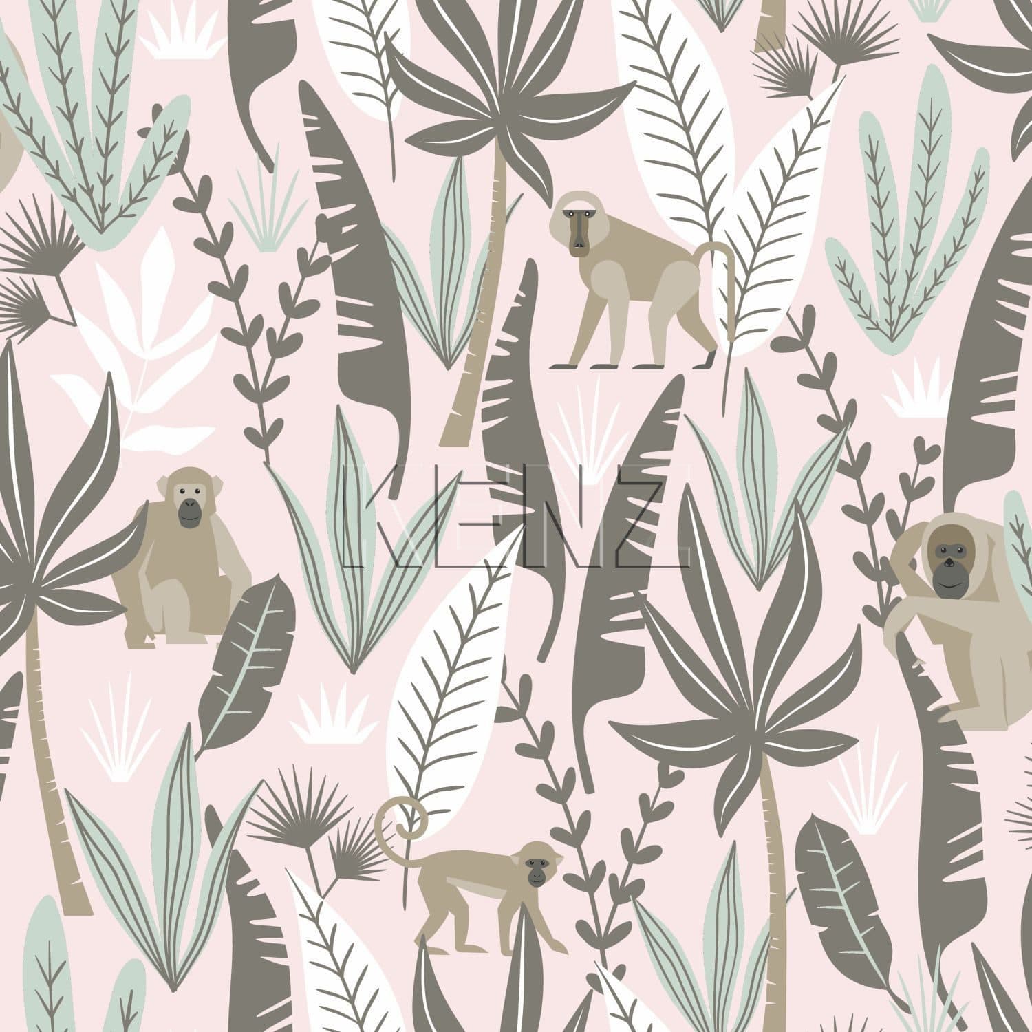 wallpaper jungle monkeys soft pink and mint green 139072