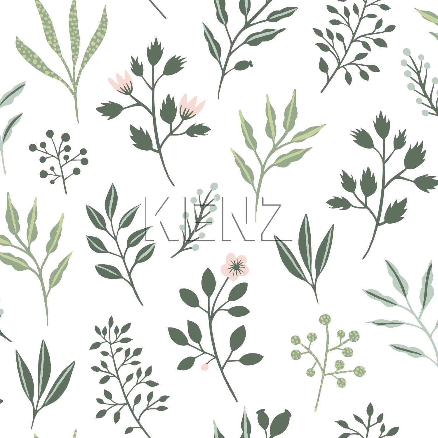 wallpaper floral pattern in scandinavian style white and greyish green 139080