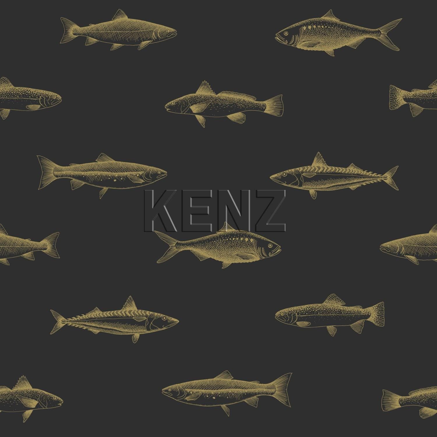 wallpaper pen drawing fish black and gold 139124