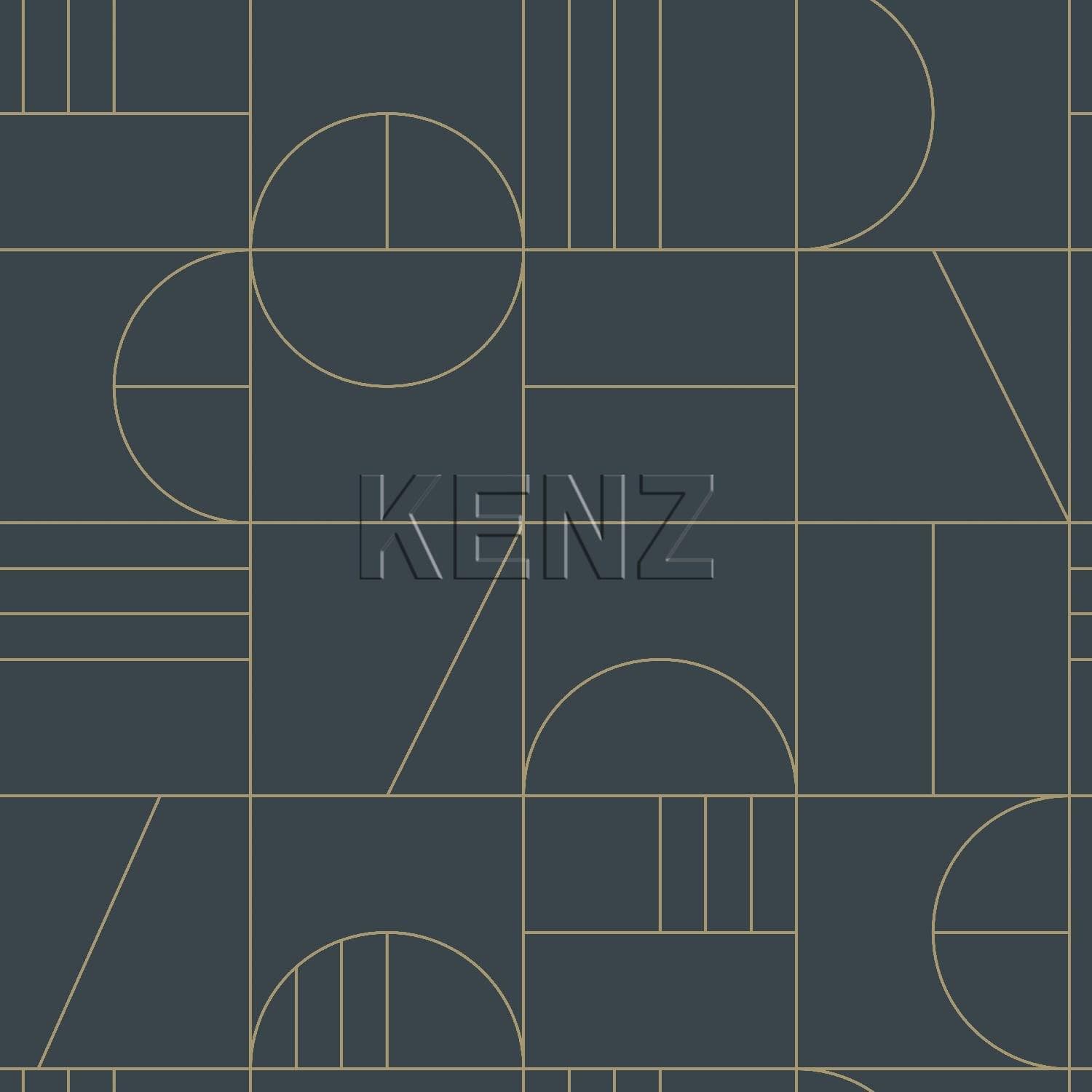 wallpaper art deco motif dark blue and gold 139210