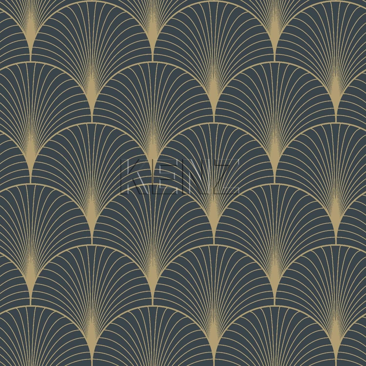 wallpaper art deco motif dark blue and gold 139231