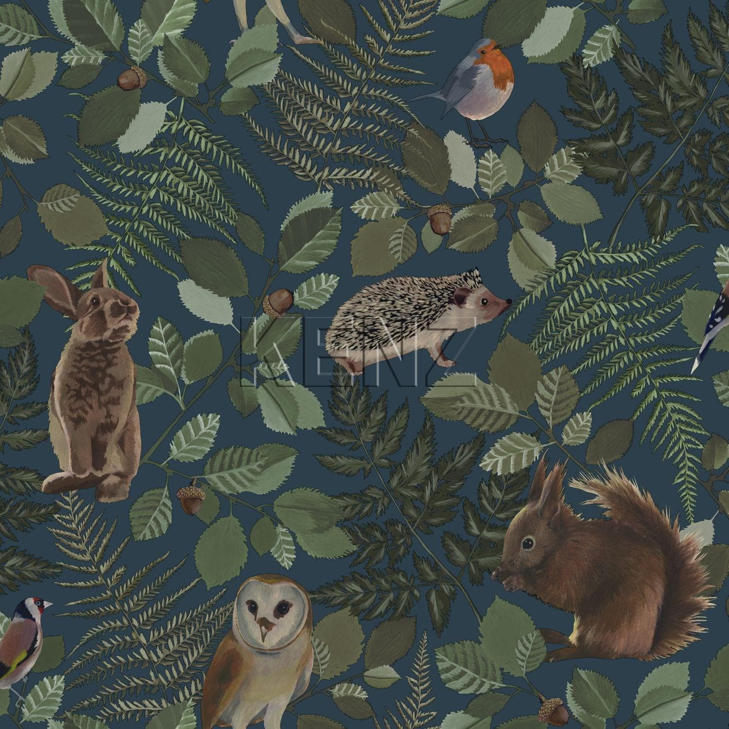 wallpaper forest animals dark blue, green and brown 139250