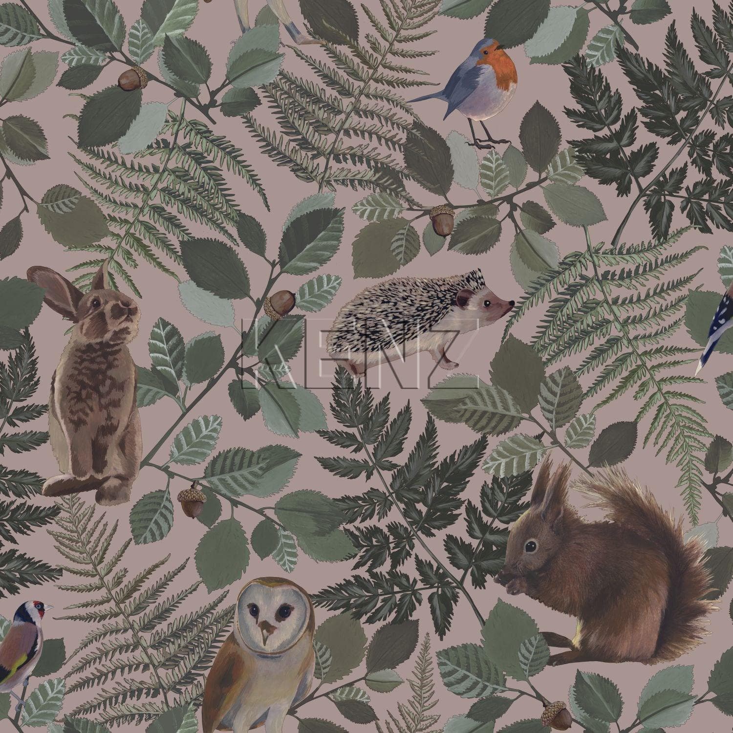 wallpaper forest animals old pink, green and brown 139252