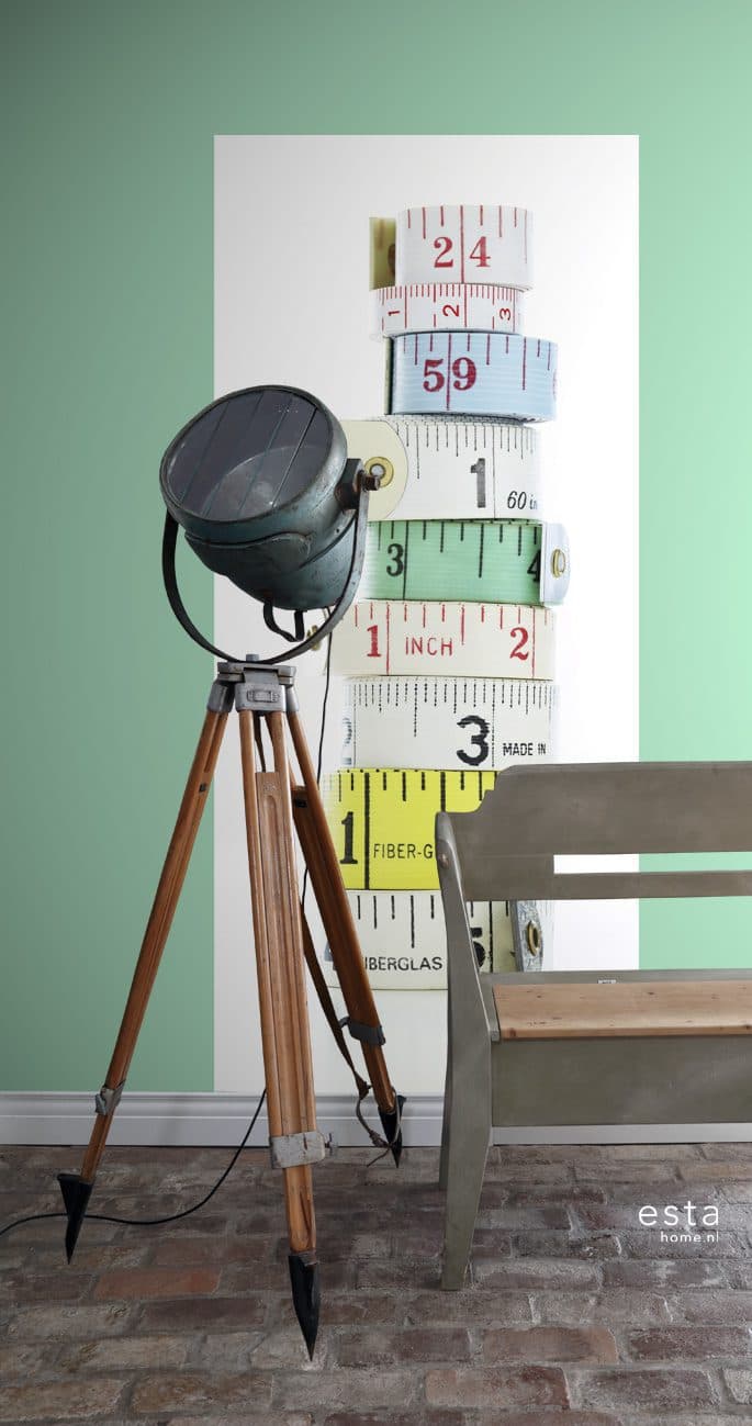 wall mural measuring tapes yellow, white, green and blue 156501
