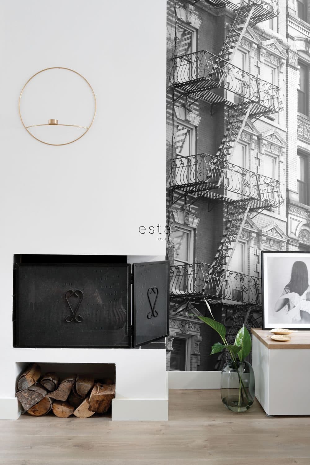 wall mural fire escape black and white 157709