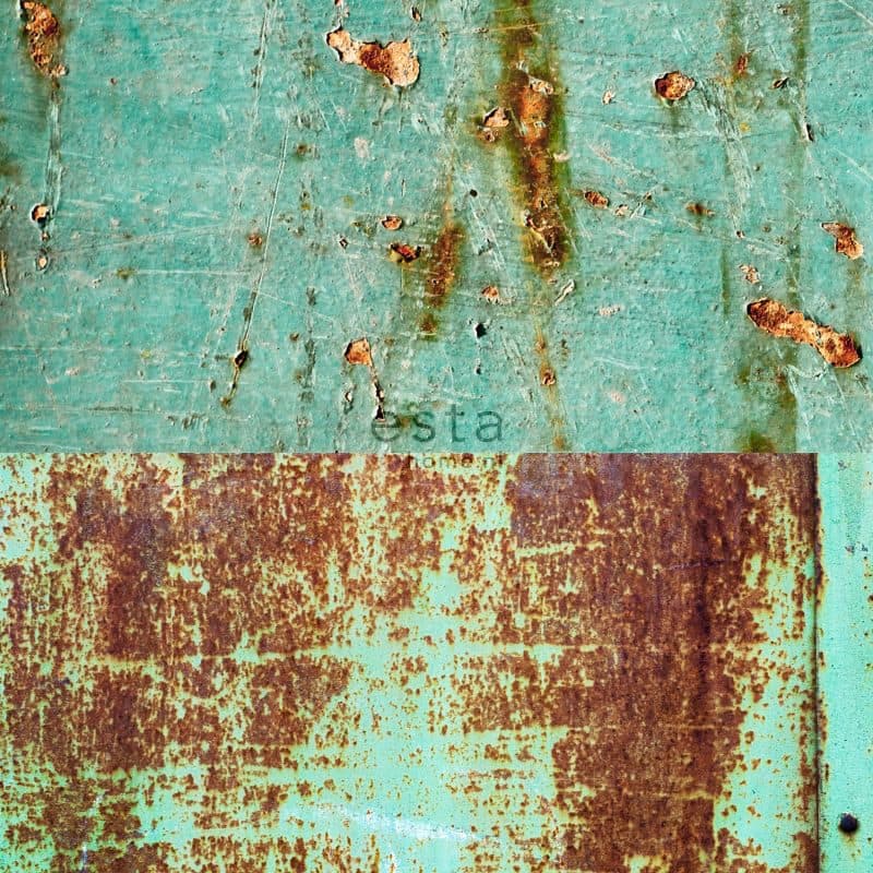 wallpaper XXL patchwork rusty metal plates sea green and brown 158203