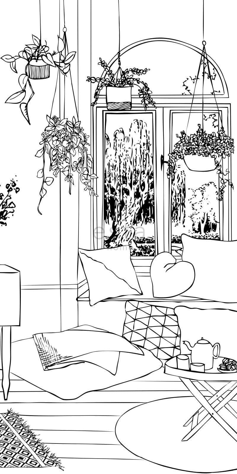 wall mural drawing living room lounge black and white 158814