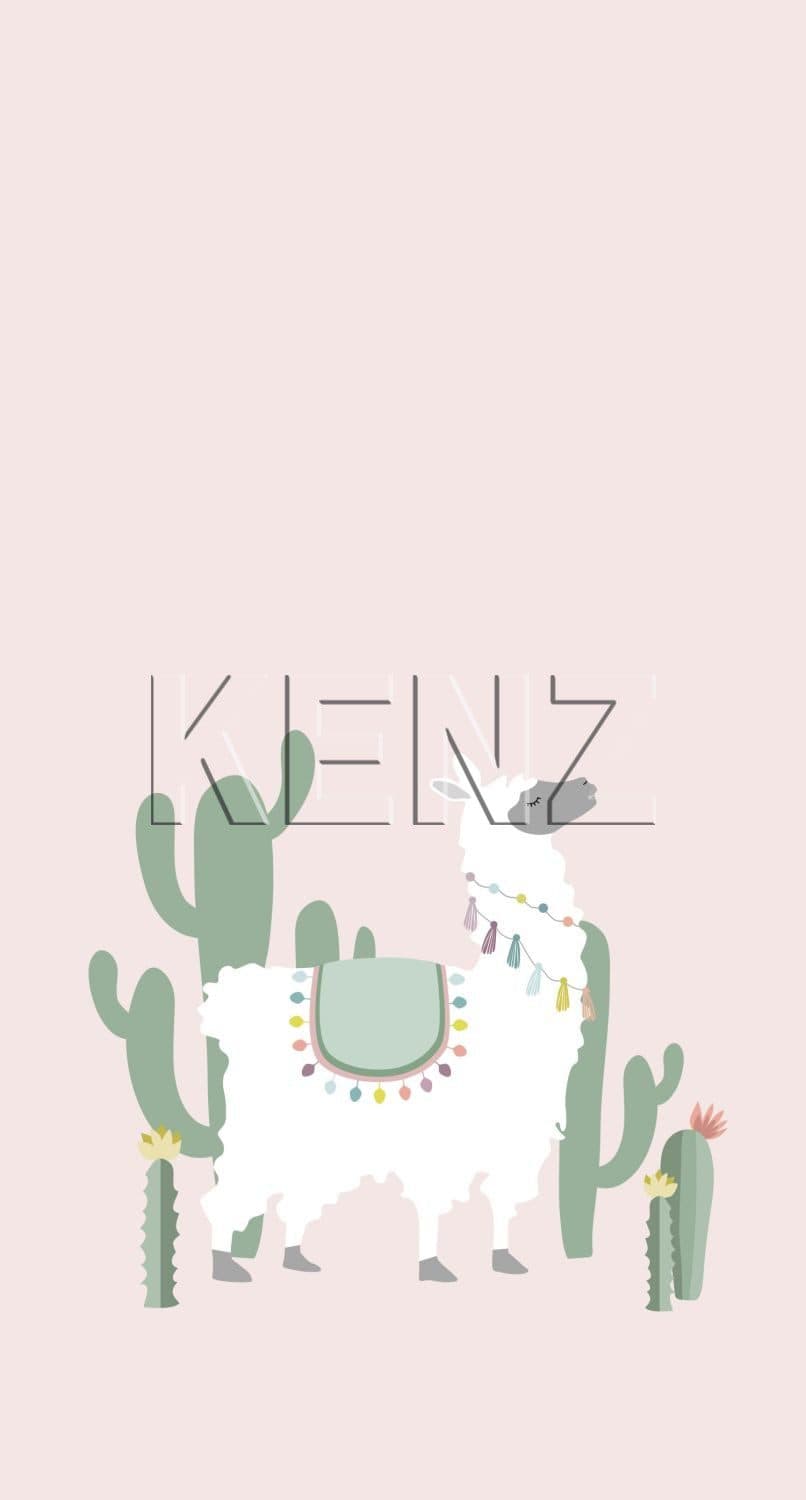 wall mural alpaca soft pink and green 158926