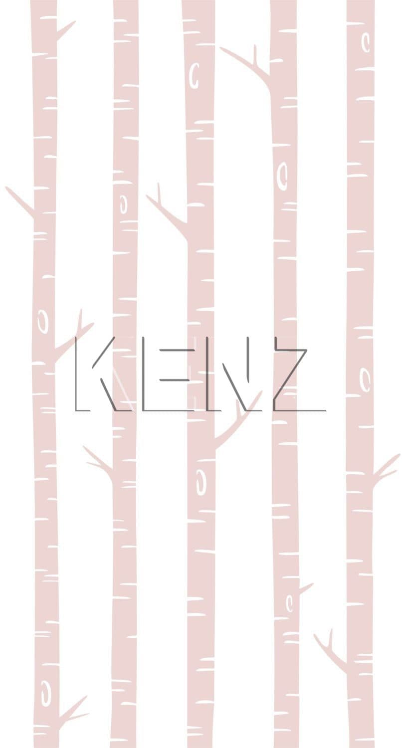 wall mural birch trunks soft pink 158927